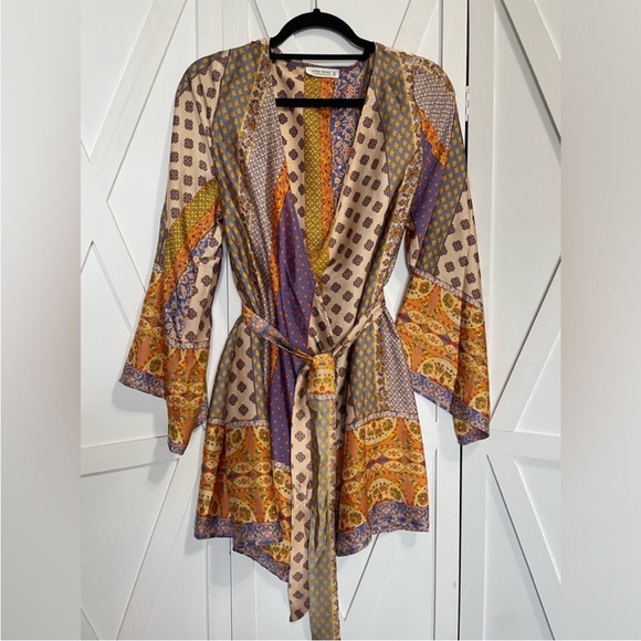 12th Tribe Multi-Color Paisley Mini Dress - Beige, Orange, Purple - Picture 3 of 13